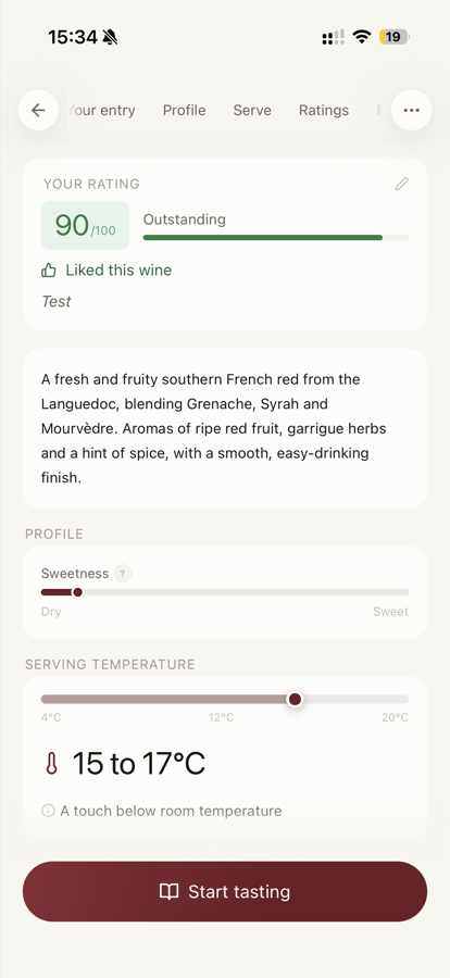 A rated wine in SomeWine